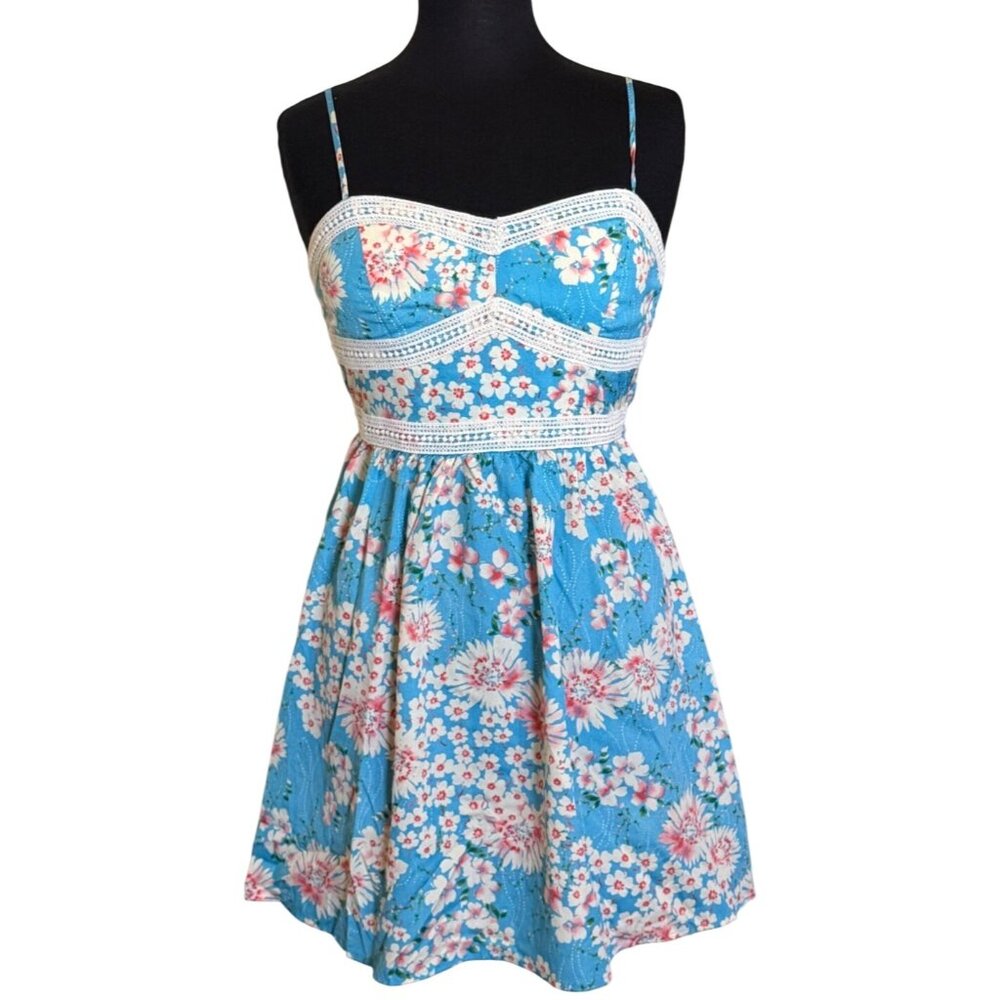 Trixxi Three Pink Hearts Mini Floral Sundress w/Spaghetti Straps Junior Size XS